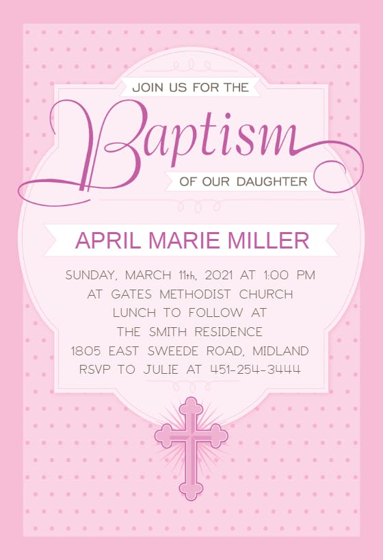 Dotted pink -  invitación para bautizo