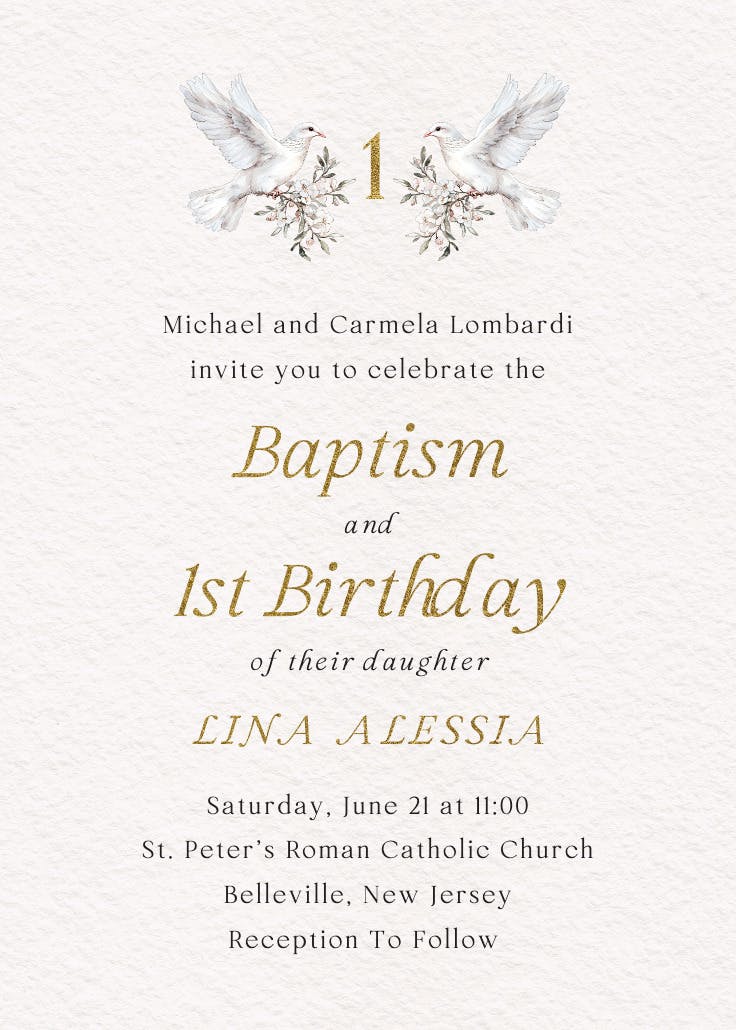 Dove-ly florals - baptism & christening invitation