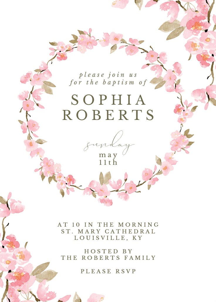 Elegant cherry blossom - baptism & christening invitation