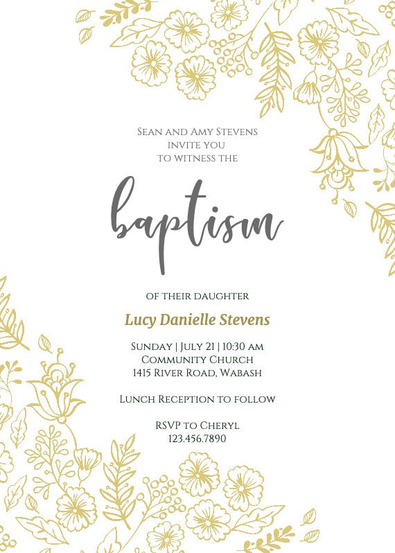 Elegant flowers - invitación de bautizo