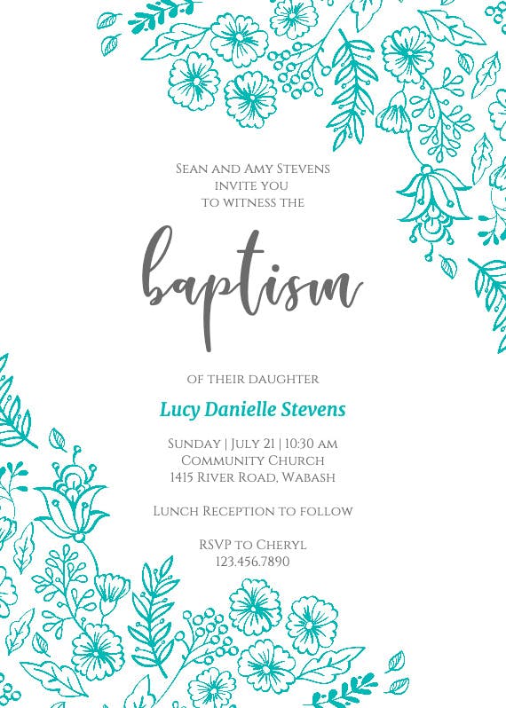 Elegant flowers - invitación de bautizo