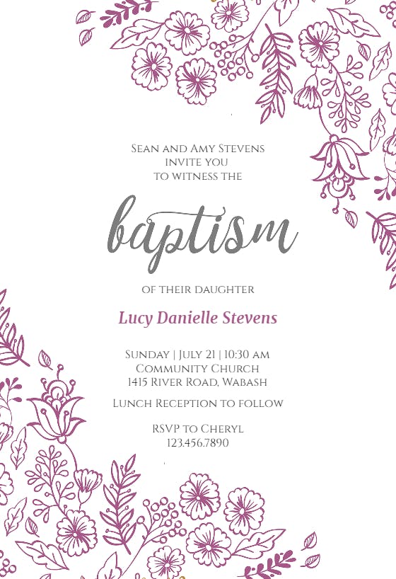 Elegant flowers - baptism & christening invitation