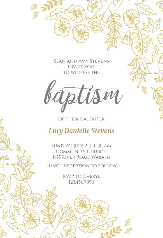 Elegant flowers - baptism & christening invitation