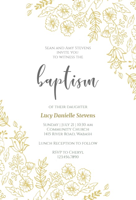 Elegant Flowers - Baptism & Christening Invitation