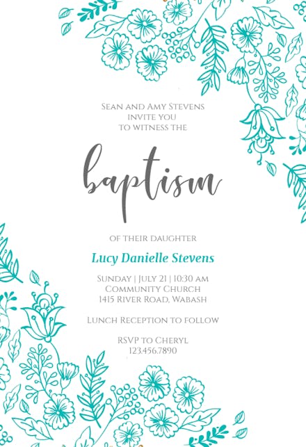 Elegant Flowers - Baptism & Christening Invitation Template (Free ...