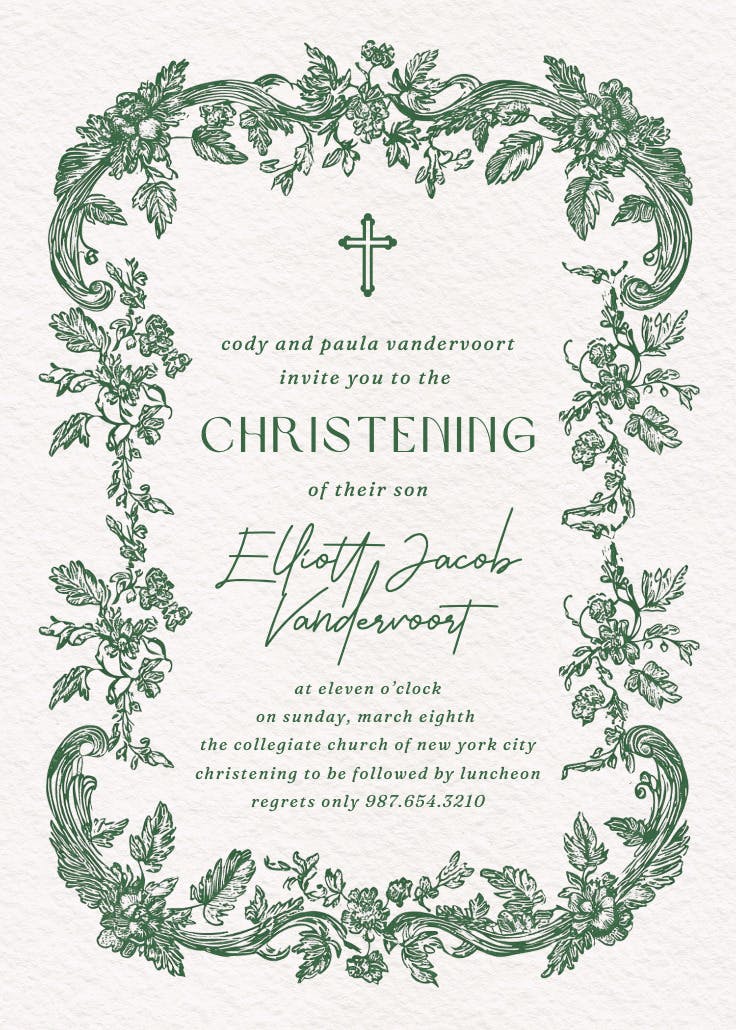 Evergreen faith - invitación para bautizo
