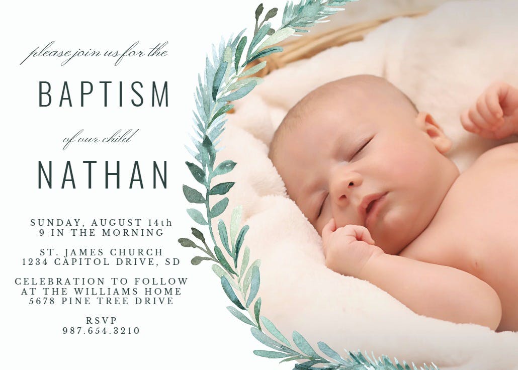 Evergreen photo - baptism & christening invitation