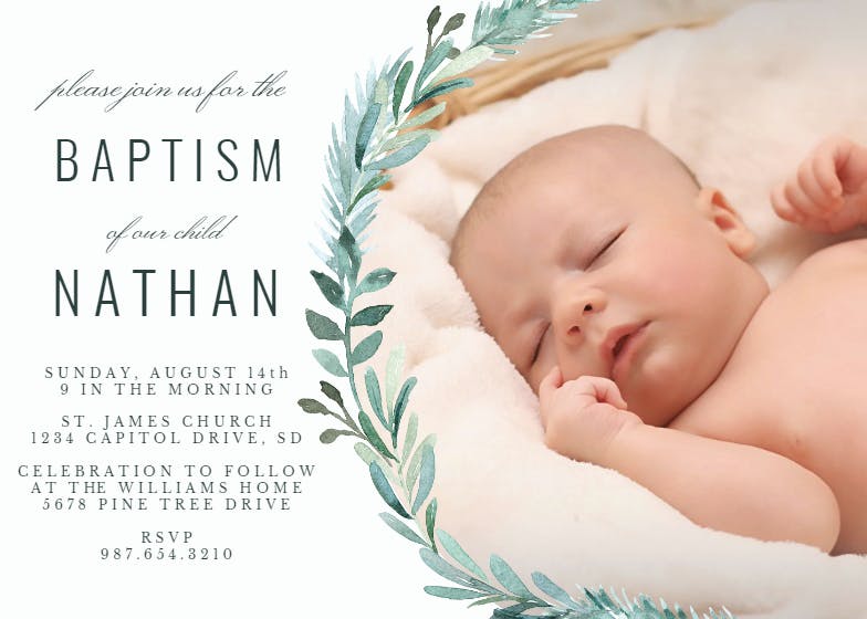 Evergreen photo - baptism & christening invitation