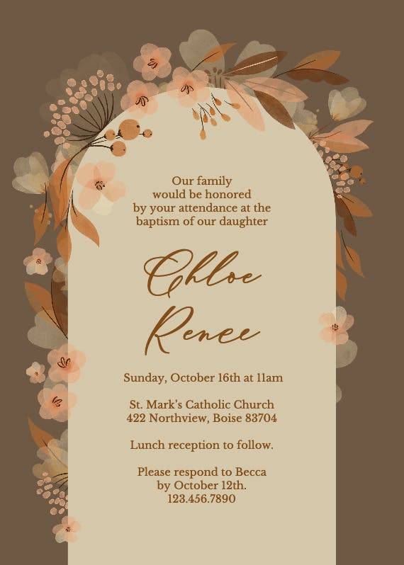 Fall floral arch - baptism & christening invitation