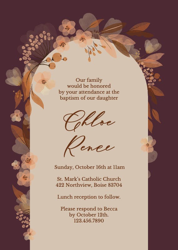 Fall floral arch - invitación de bautizo
