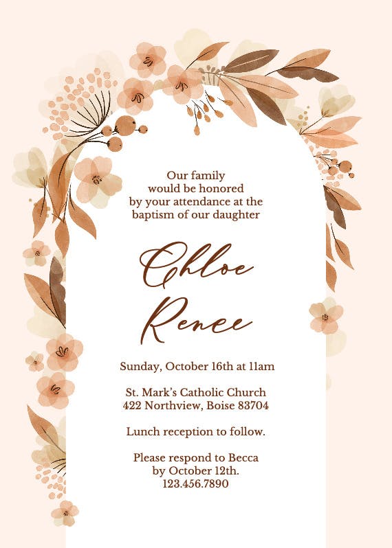Fall floral arch -  invitaciones de bautizo