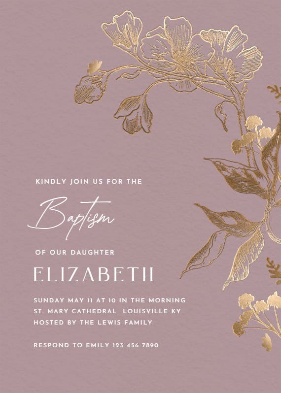 Golden orchid - baptism & christening invitation