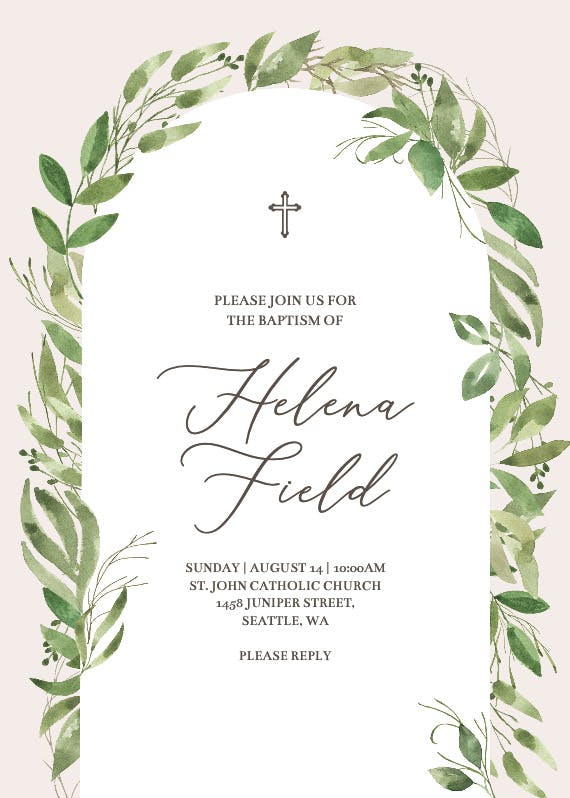 Feathery ferns - baptism & christening invitation