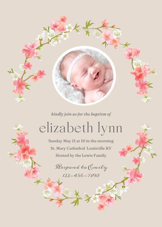 Floral baby - baptism & christening invitation
