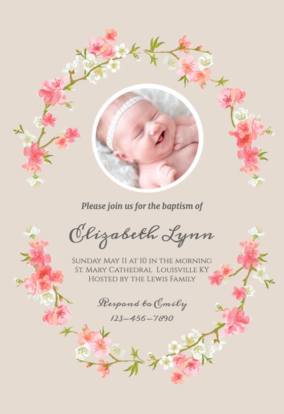 Floral Baby Baptism & Christening Invitation Template (Free