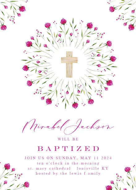 Magenta floral cross - Baptism & Christening Invitation Template (Free ...