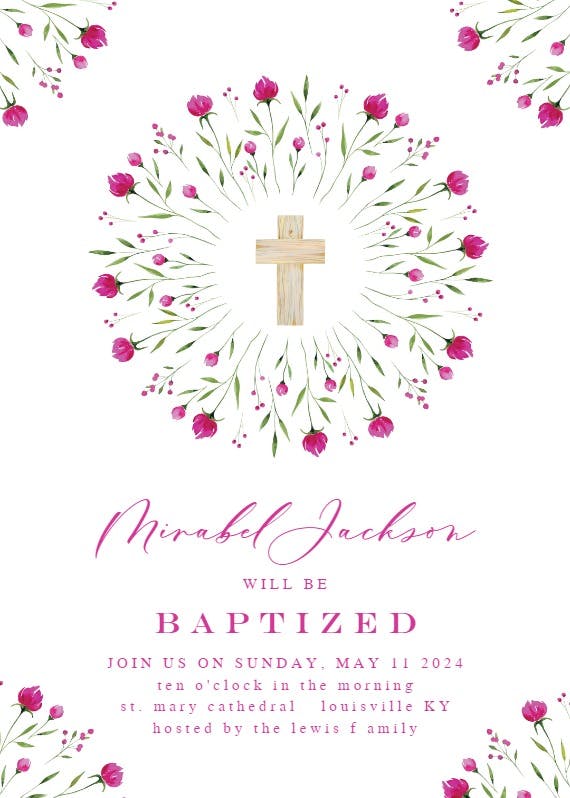 Floral circle - baptism & christening invitation