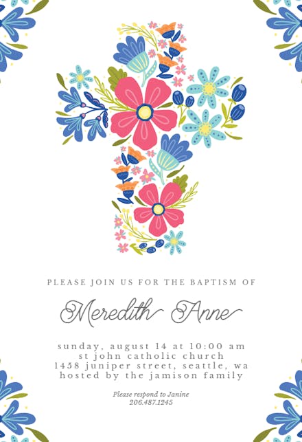 floral cross baptism christening invitation template greetings island floral cross baptism christening