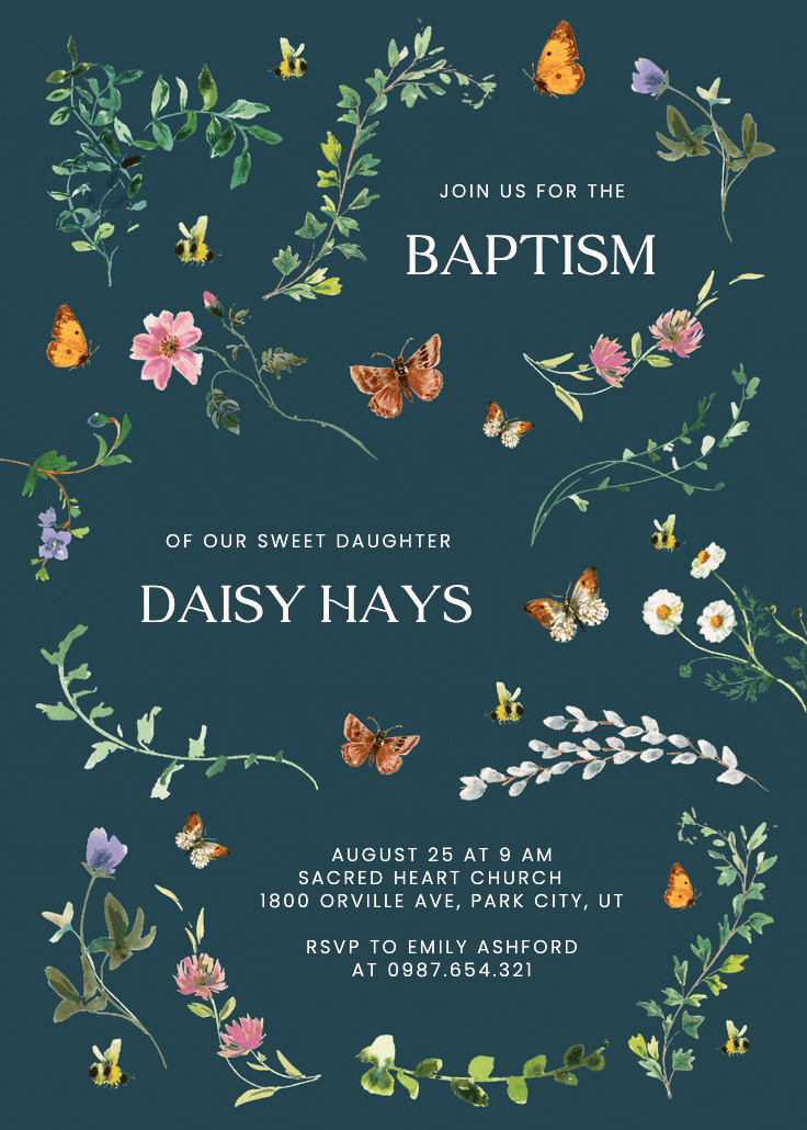 Floral dance with butterflies - invitación de bautizo