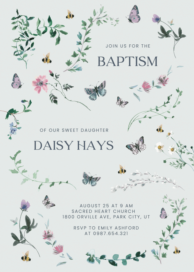 Floral dance with butterflies - invitación de bautizo