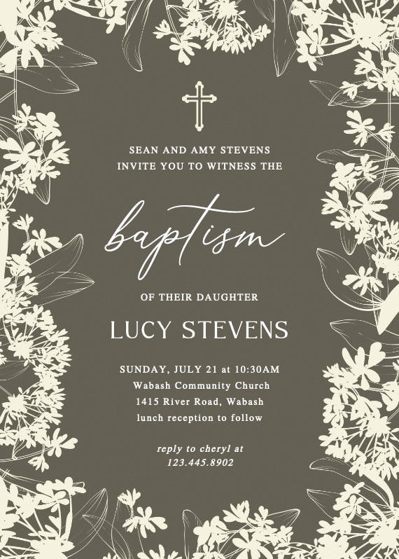 Floral edges -  invitaciones de bautizo