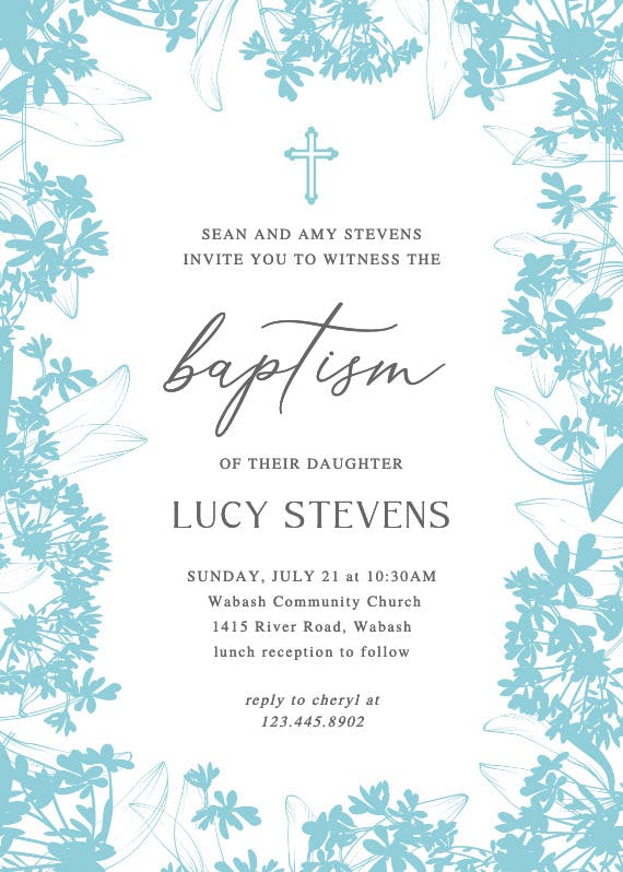 Floral edges - baptism & christening invitation