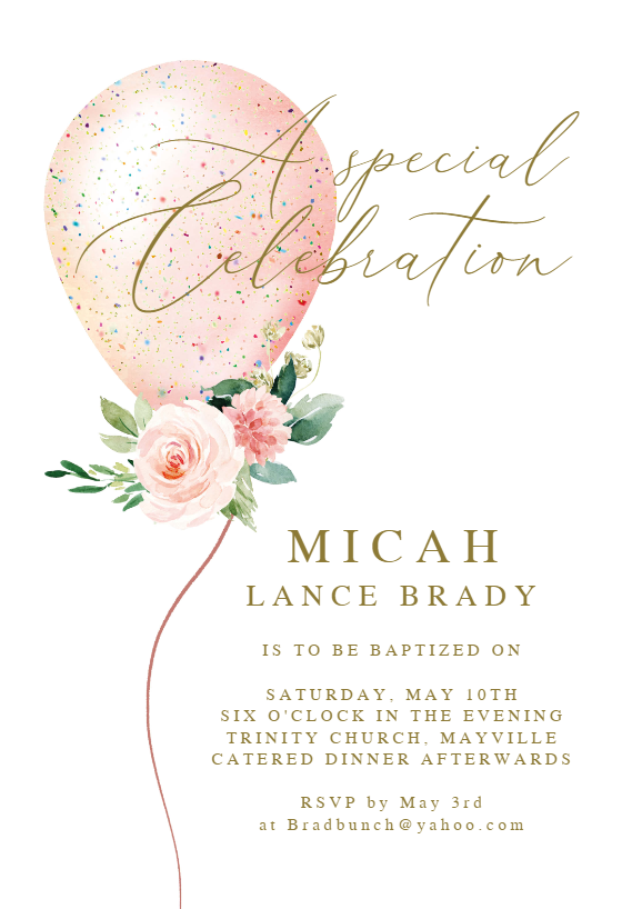 Floral hot air balloon - Baptism & Christening Invitation Template ...