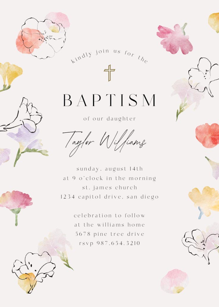 Floral stamps - baptism & christening invitation