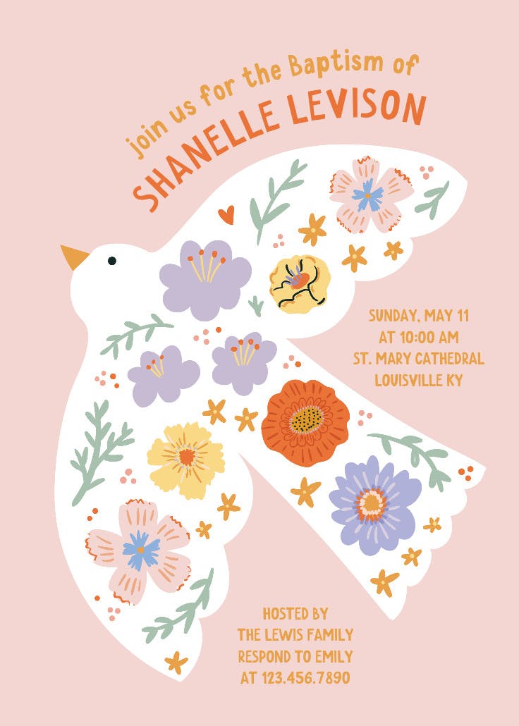 Floral wings - invitación de bautizo