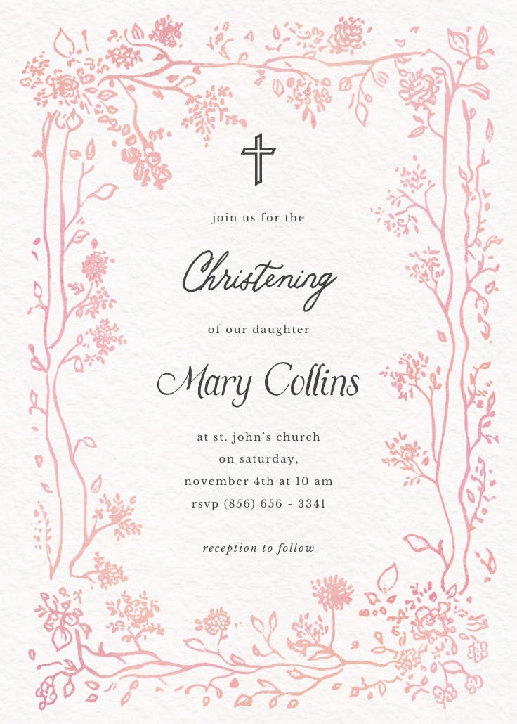 Floreciendo - invitación de bautizo