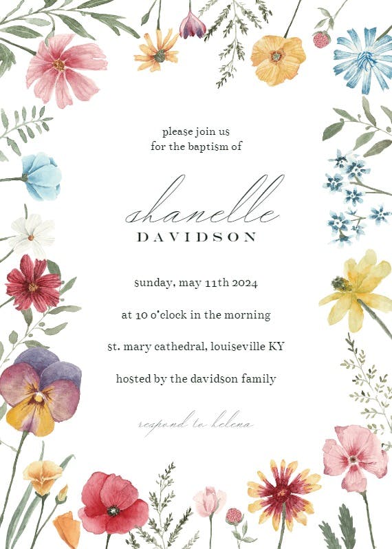 Fresh meadow flowers - baptism & christening invitation