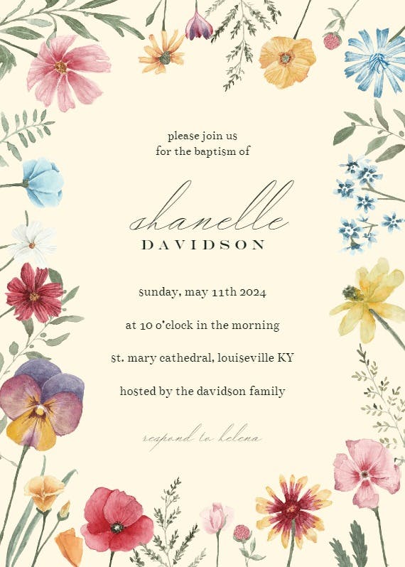 Fresh meadow flowers - invitación de bautizo
