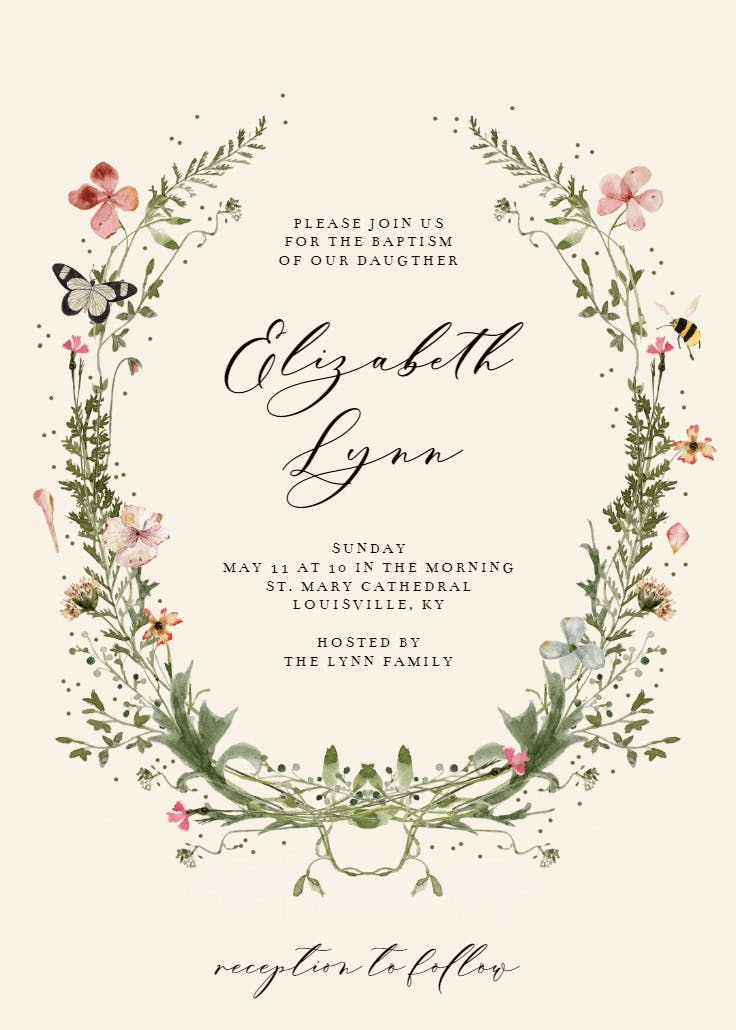 Fresh spring wreath - baptism & christening invitation