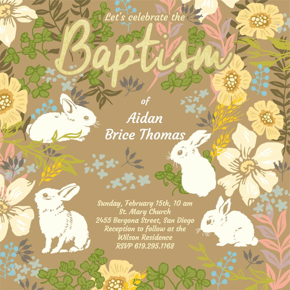 Garden rabbits - invitación de bautizo