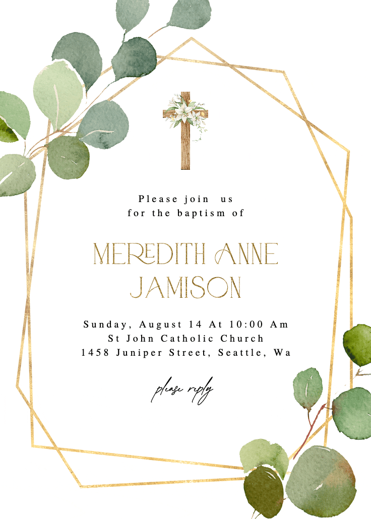 Geometric eucalyptus - baptism & christening invitation