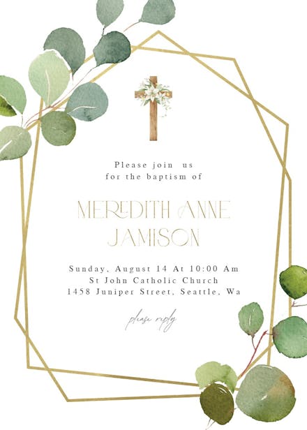 Geometric eucalyptus - baptism & christening invitation