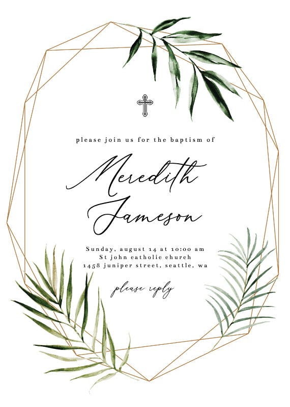 Geometric palms - baptism & christening invitation