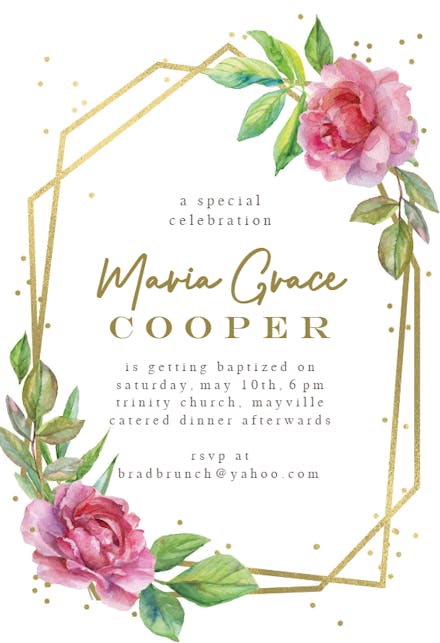 Geometric roses - Baptism & Christening Invitation