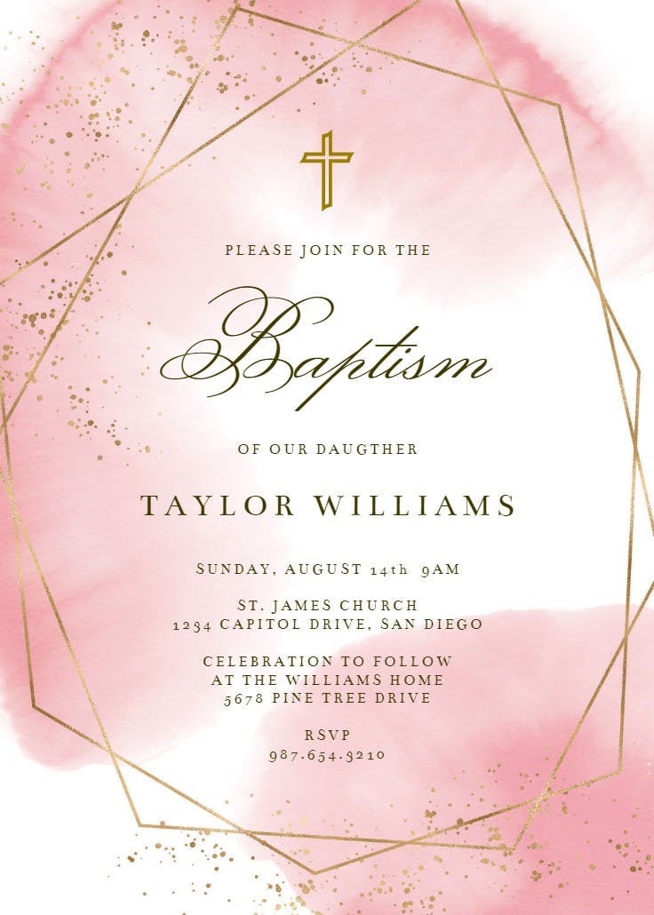 Gold polygon - baptism & christening invitation