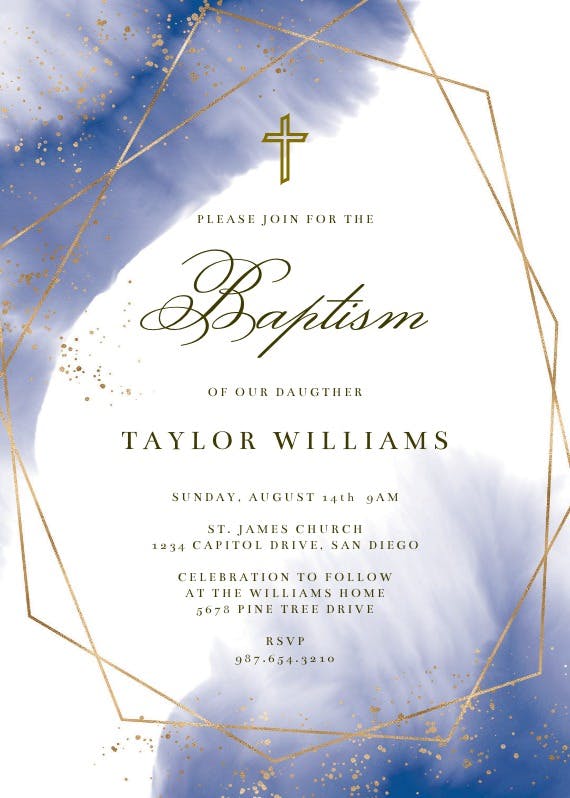 Gold polygon - baptism & christening invitation