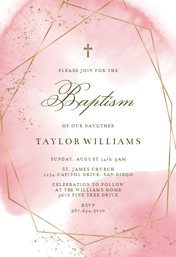 Gold polygon - Baptism & Christening Invitation Template | Greetings Island