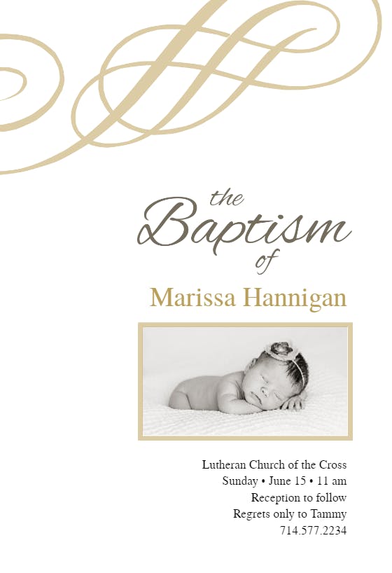 Golden frame - baptism & christening invitation
