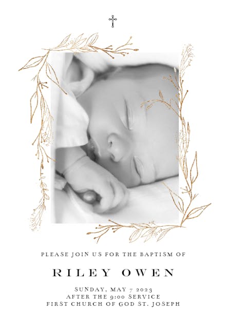 Golden Outline Branches - Baptism & Christening Invitation