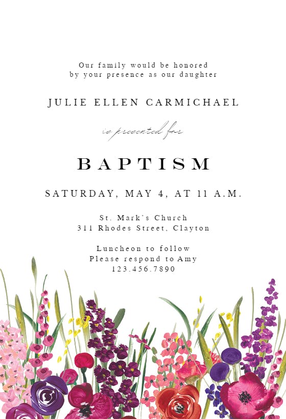 Hand painted floral - invitación de bautizo