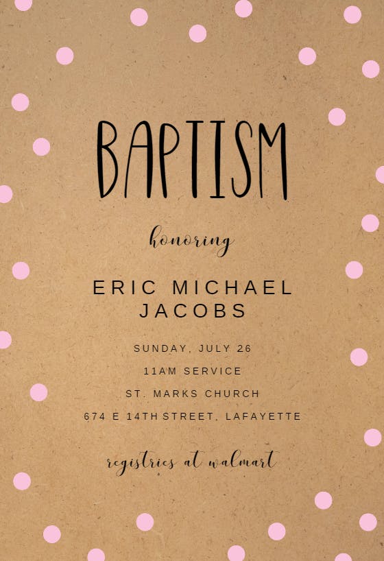 Kraft and dots -  invitaciones de bautizo