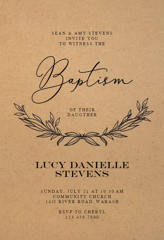 Kraft branches - baptism & christening invitation