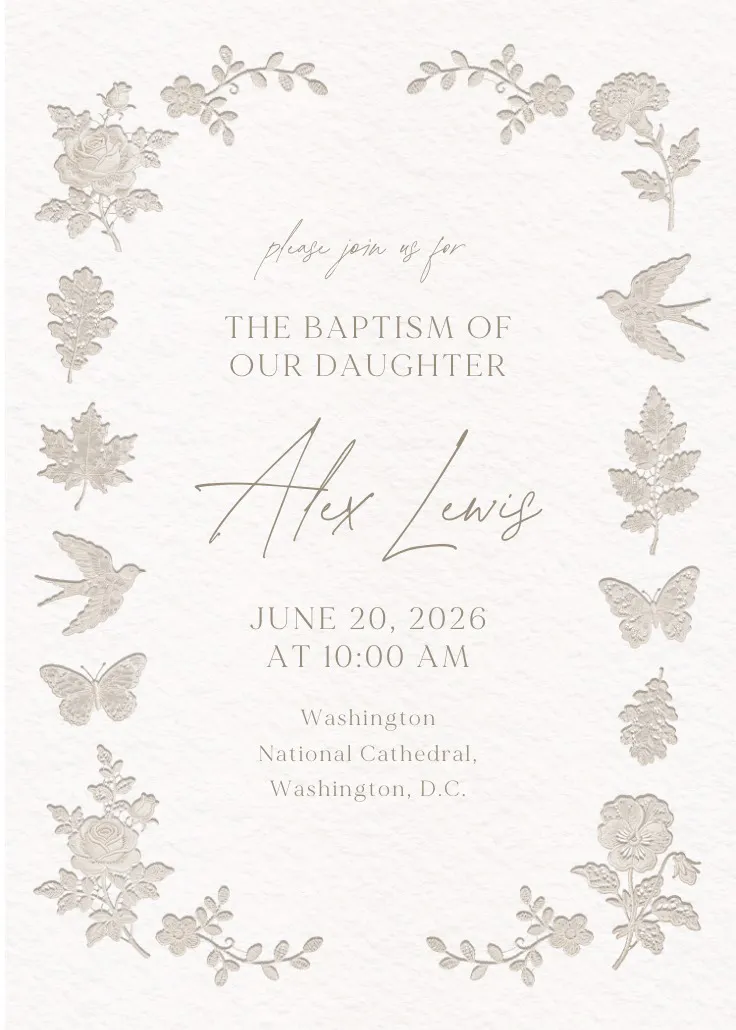 Lace & grace - การ์ดเชิญพิธีบัพติศมา