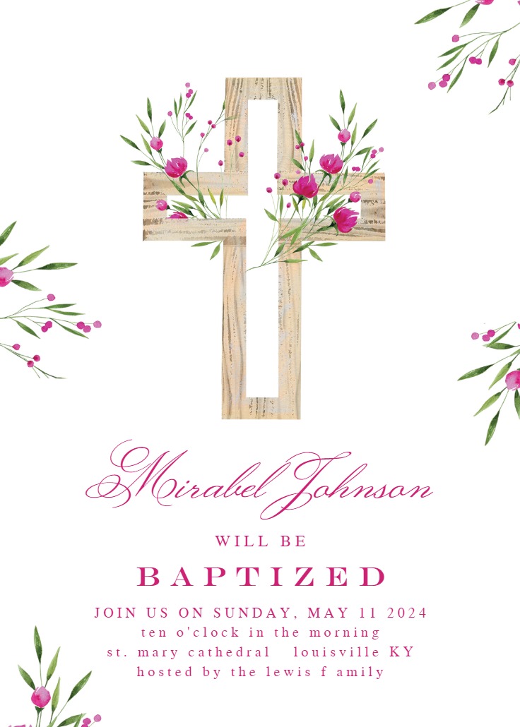 Magenta floral cross - Baptism & Christening Invitation Template (Free ...