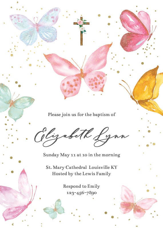 Magic butterflies -  invitación para bautizo
