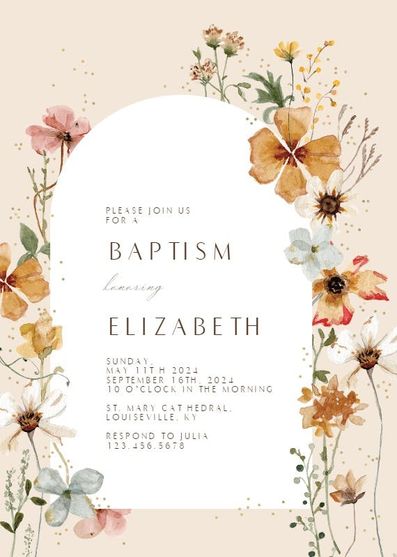 Meadow arch - invitación de bautizo